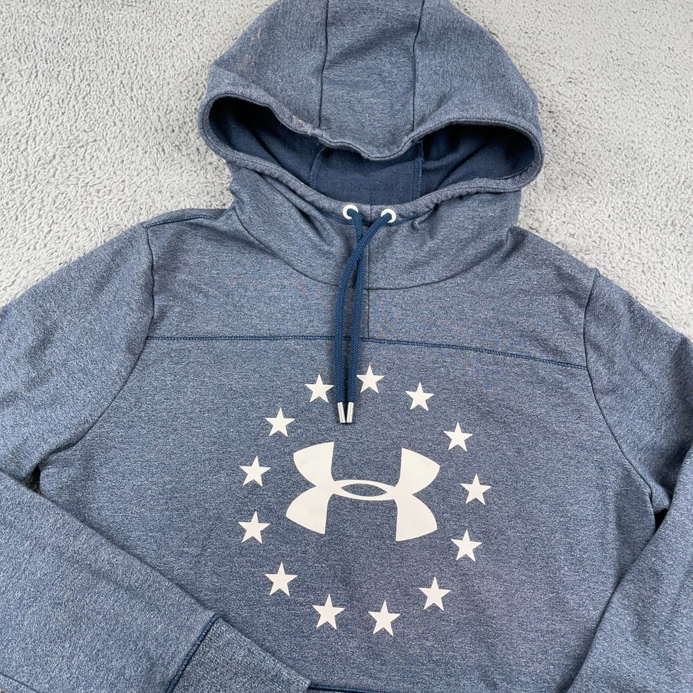 Under Armour Hoodie Mens Small Blue Threadborne Mock Neck Pullover Sweatshirt